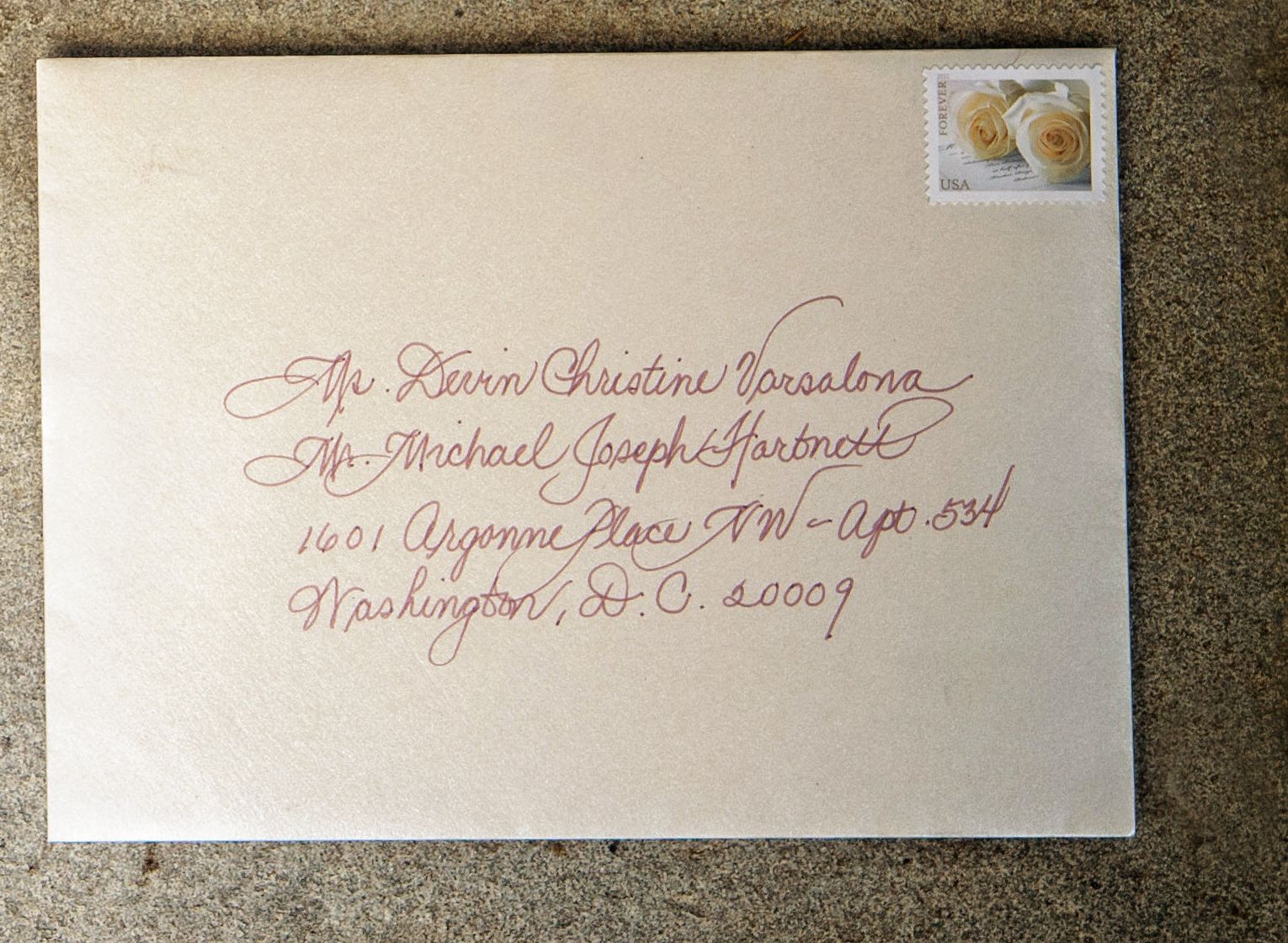 An envelope hand-addressed in Mom&rsquo;s calligraphy