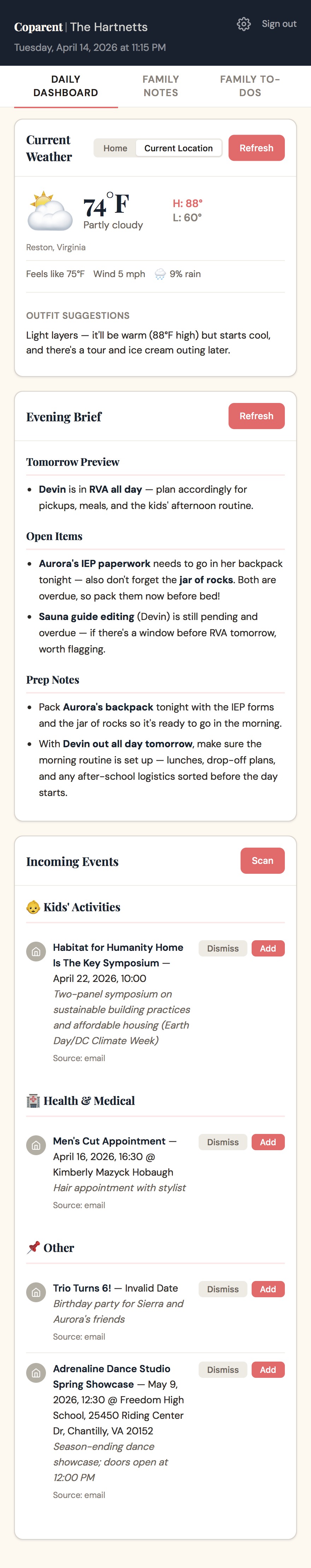 Coparent mobile screenshot
