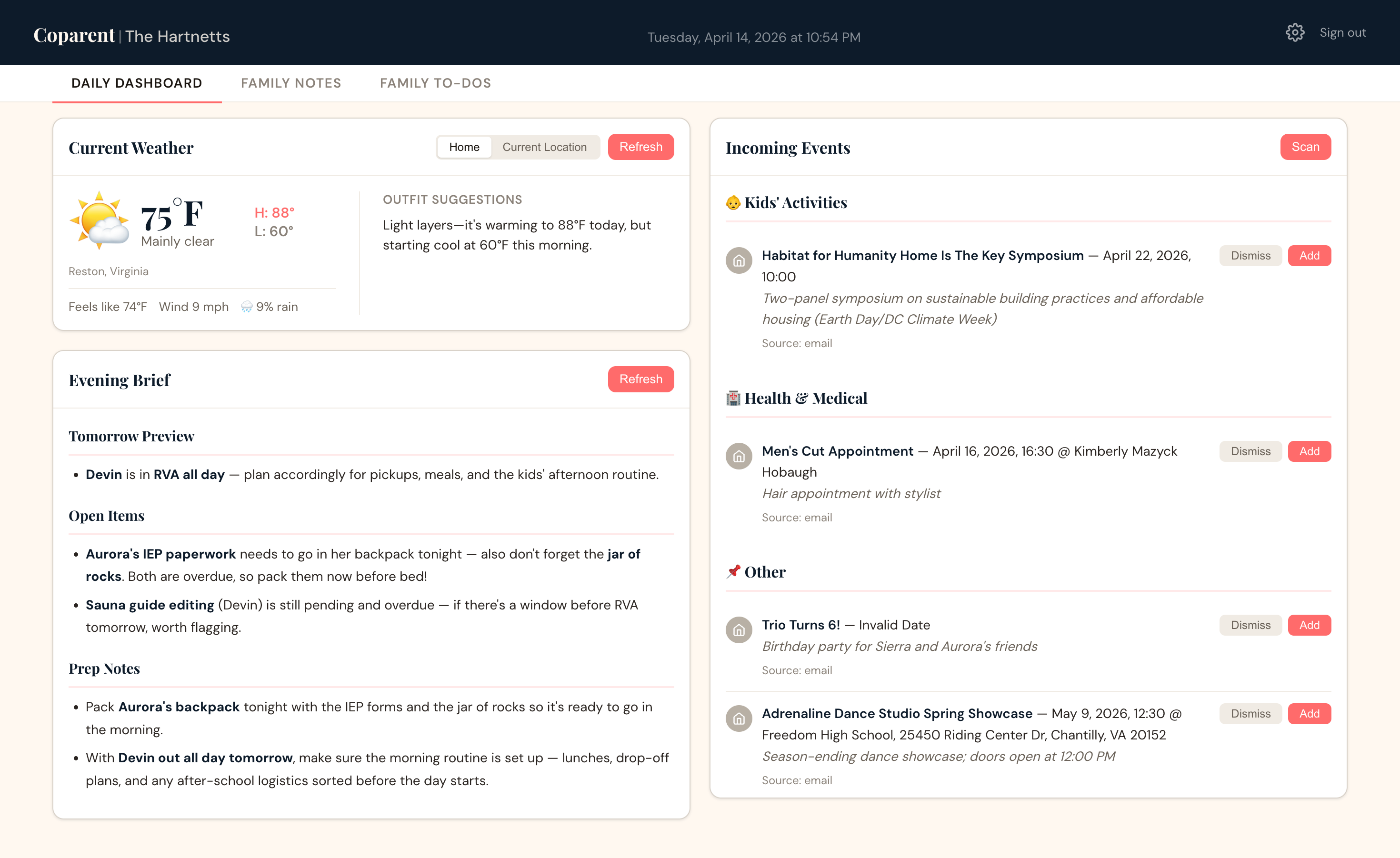 Coparent web screenshot